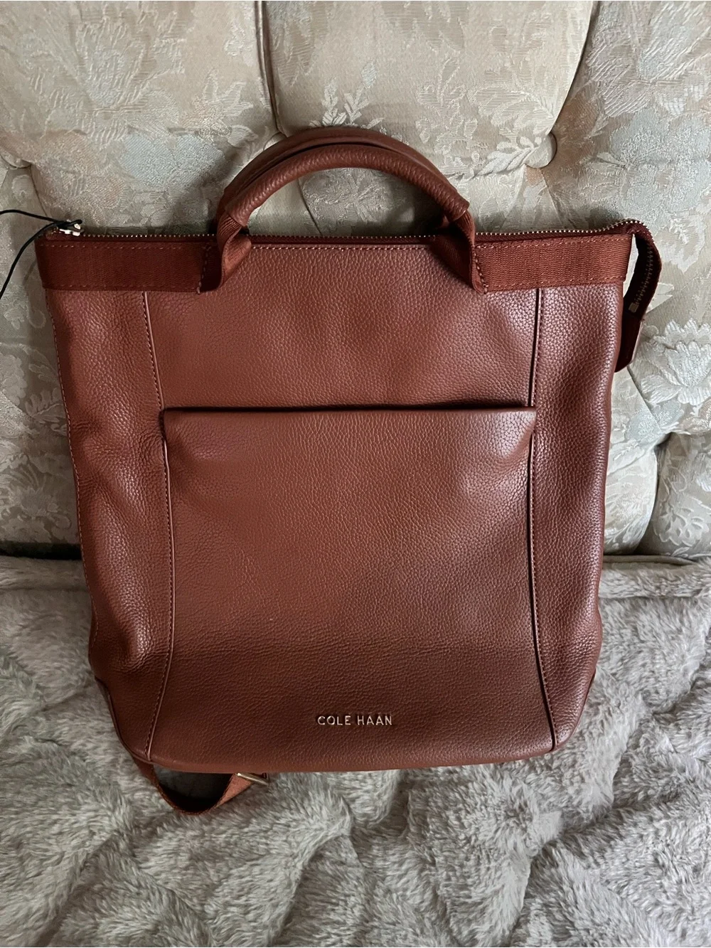 Cole Haan Brown Pebbled Leather Convertible Backpack Tote